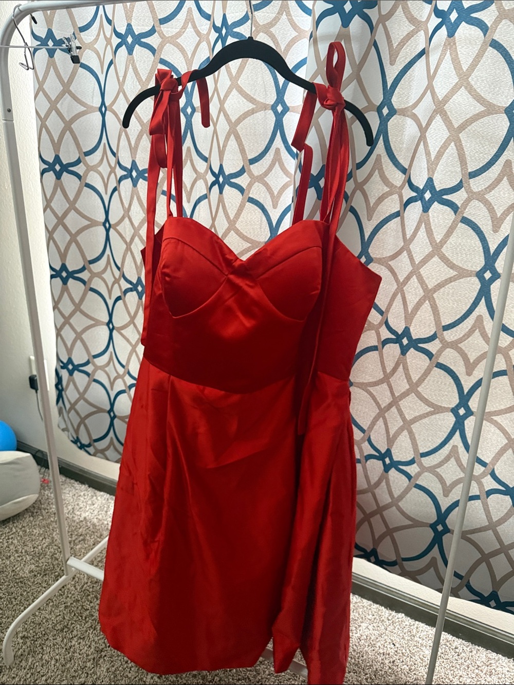Red Tie-Strap Satin Mini Dress